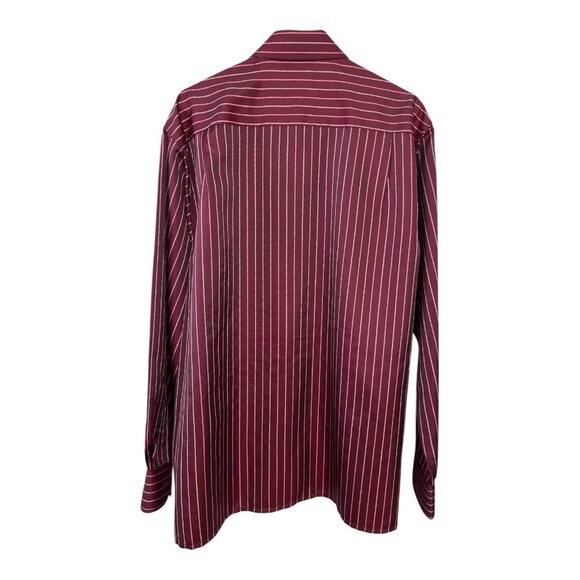 Vizioni Uomo Men’s XL 100% Silk Dress Shirt – Burgundy with Pink Stripe Pattern - Picture 4 of 5